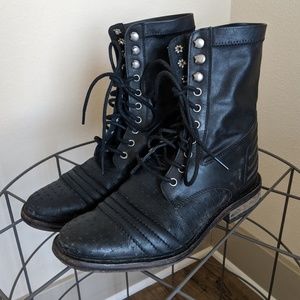 Free People  Black Distressed Combat Boots